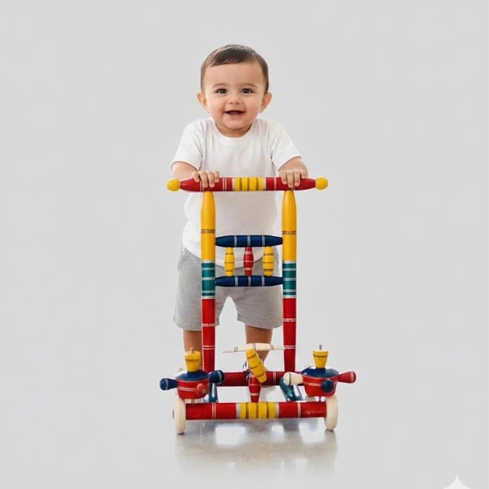 Baby Walker,Walker, Walker fo baby, Wooden Baby Walker for Toddlers, Standing Push Walker for First Steps, Wooden Walker for Kids, Safe Toddler Push Walker with Stable Base, Baby Walker Pakistan, Indoor / Outdoor Walking Support Toy for Boys & Girls